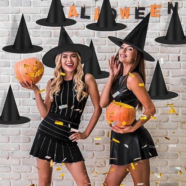 12 kpl Halloween Musta Noitakypärä Koristeet, Paksuuntuneet Riippuvat Noitakypärät Irtotavarana Pukuvaruste, Leijuva Noitakypärä w