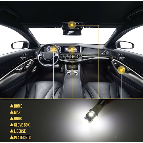 42 stk. T10 LED-bilpære (hvid), Universal Car LED SMD-pærer Kit I