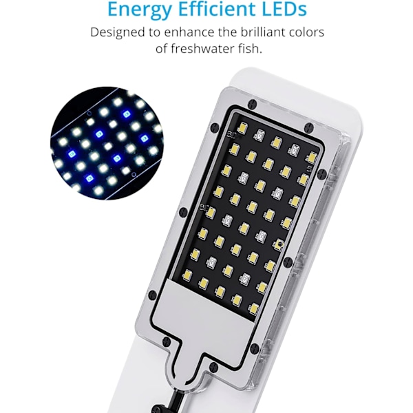 Ultra-tynd LED-lampe til små akvarier (hvid), akvarielyslampe med 40 LED'er hvid og blå L