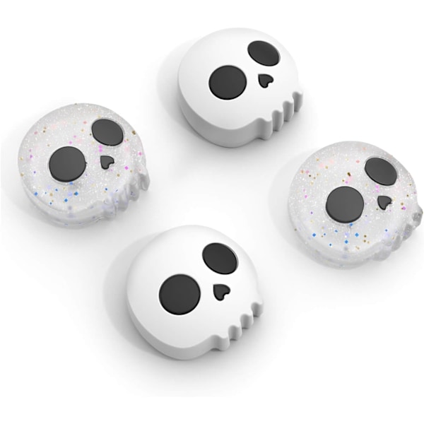 Tumgrepp Kompatibla med Nintendo Switch 2 (2025) – 4 st Vita/Glitter Döskalle Design Silikon Joystickskydd, Bekvämt Kontrollspaksskydd Present