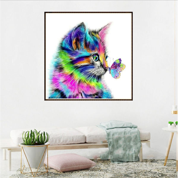 Blå drøm 5D DIY full diamant katt 40 x 40 cm, malerisett