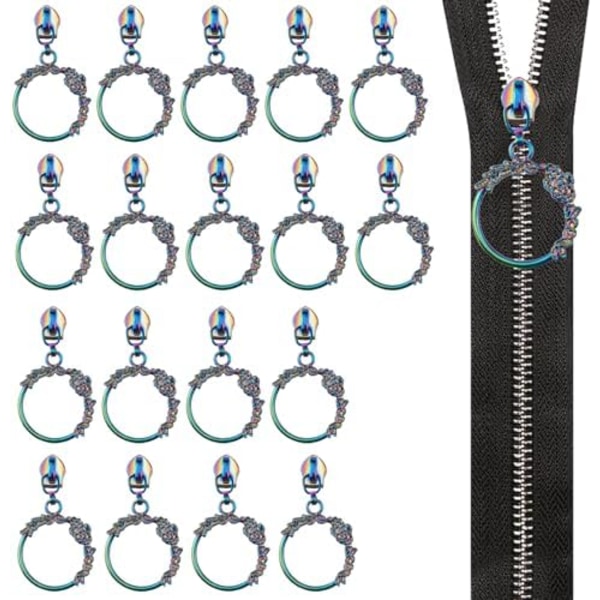 18 st Floral Ring Zipperdragare #5 Metall Dragkedja Slider Hantverk Tillverkning Regnbåge Zipperdragare Handgjorda Väska Dragkedja Handdragare