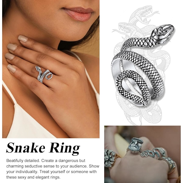 Slange Ringer for Menn Kvinner, Rustfritt Stål/Gull/Svart Slange Finger Wrap Ring
