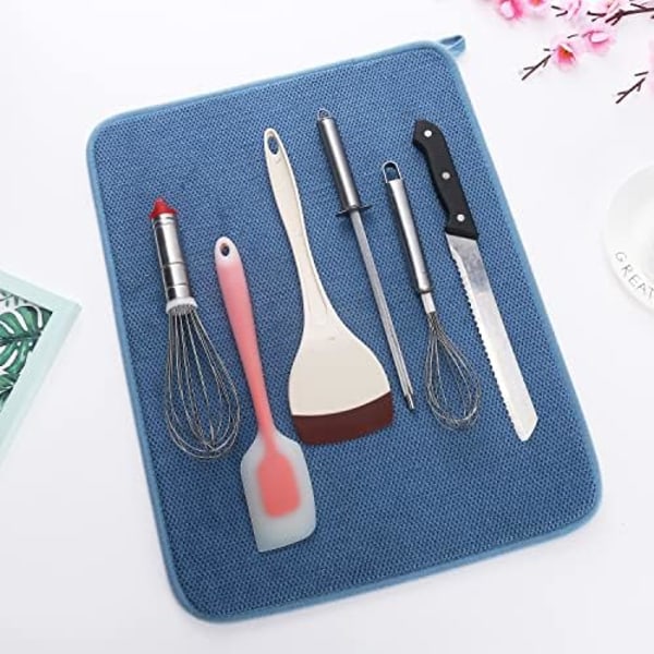 2 Pak Mikrofiber Opvaskestativ, Stor Absorberende Køkken Tørrepude, Opvaskestativ Puder til Køkkenbordet, 19×14.5 Tommer