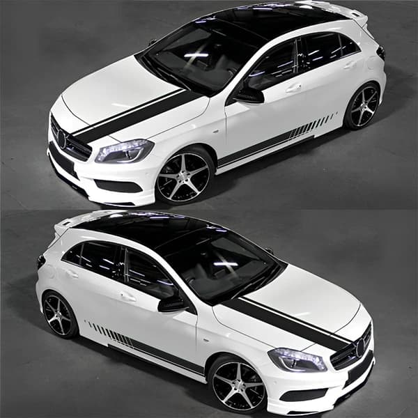 (Sort) 5 stk. Bil Hætte Stripe Sticker, Modificeret Dekal Dekoration til Biler Køretøjer, Universal Auto Racing Krops Side Stripe