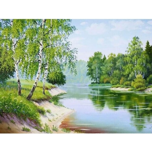 30 x 40 cm ,paysage au bord de la rivière Diamond painting Brod