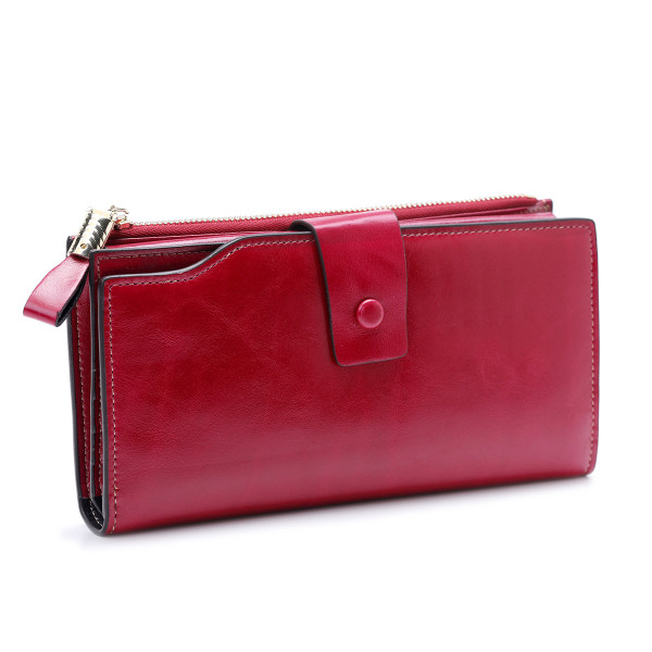(Rød) Lommebok for damer RFID-blokkerende PU-skinnkapasitet (20 kortspor) Innvendig lomme