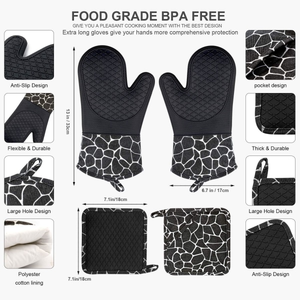 500F Silicone Oven Mitts and Potholders Set Heat Resistant F