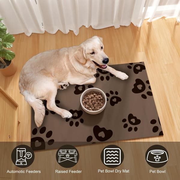 Fodermåtte til kæledyr 40x60cm, absorberende måtte til hundeskål, skridsikker måtte til hunde, brun