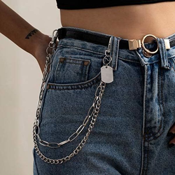 Gotiske Hip Hop Bukser Jeans Kæde Tag Vedhæng Lagdelt Punk Sølv Bukser Kæder Biker Tung Tyk Tegnebog Lomme Kæder S
