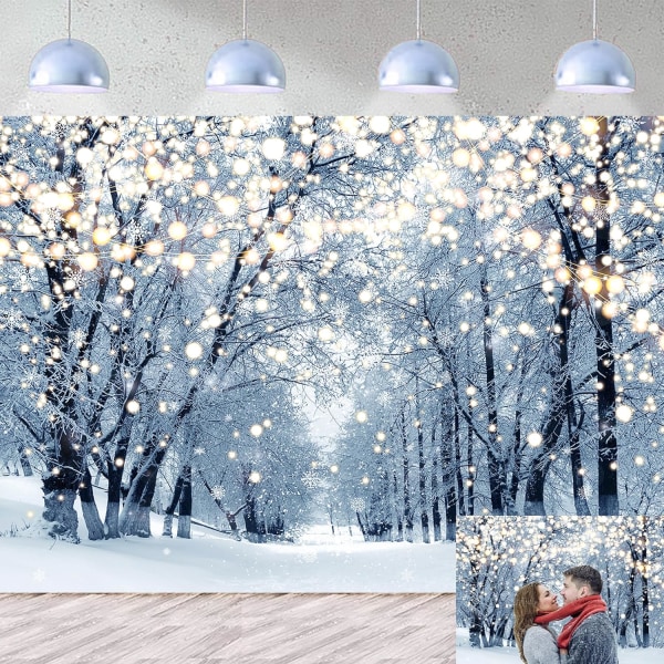 Vinterfotograferingsbagtæppe 7x5ft Hvid Glitter Forest Snow Scene
