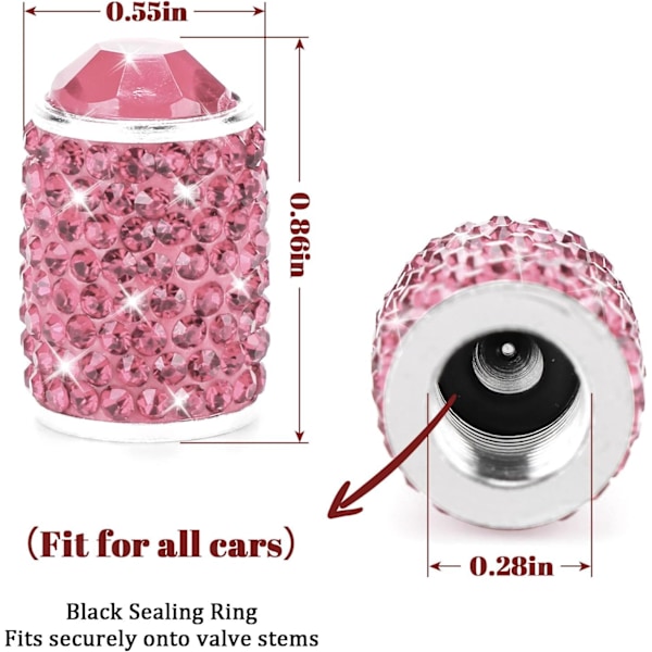 (Rosa) Däckventilhattar, 4-pack Handgjorda Kristall Strass Diamant Bling Bling Däckventilskydd Universal D