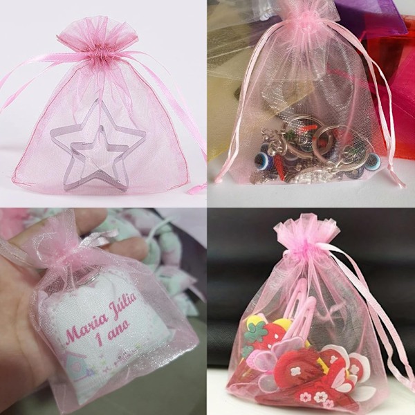 100 kpl Organza-lahjapussit, 7x9 CM Pienet Organza-suosiopussi, Hääkorut Pussit, Selkeä Mes Pink