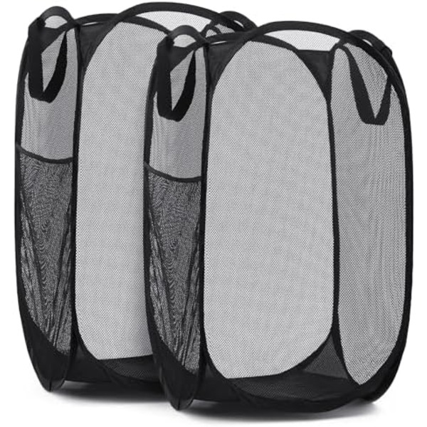 Hopfällbar Mesh Pop Up-korg med Bred Öppning och Sidoficka – Andningsbar, Stabil, Vikbar och Platsbesparande Design
