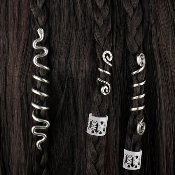 28 kappaletta viikinkien hius-dreadlock-helmiä metallikierukkakeloja, punos H