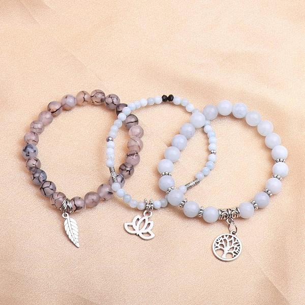 1 sett Livets Tre Yoga Helbredende Stein Armbånd, Flerlags Lotus Chakra Stein Reiki Armbåndsett, Angst Krystall Natu