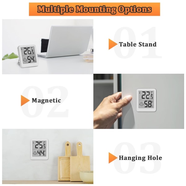 (Vit) 2 stycken 4,5x5,2x1,1cm, Mini LCD Termometer Hygrometer Inomhus Hem Termometer Lämplig för