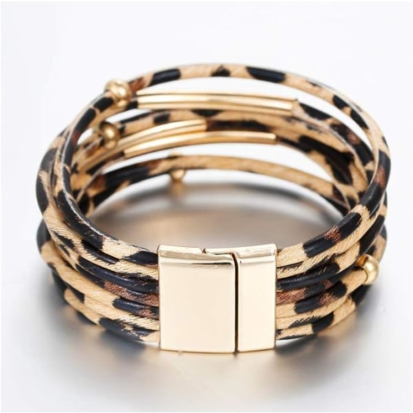 Leopard Armbånd til Kvinder Wrap Multilayer Læder Armbånd