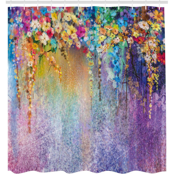 Duschdraperi, blommande blommor, tyg badrumsinredningsset med krokar, 180 cm x 180 cm, flerfärgat