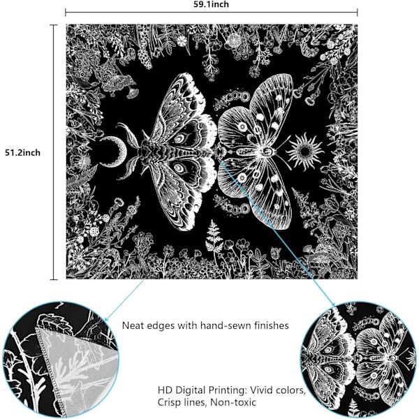 Estetisk fjärilstapet Växter Blommor Tapestries Boho Moth