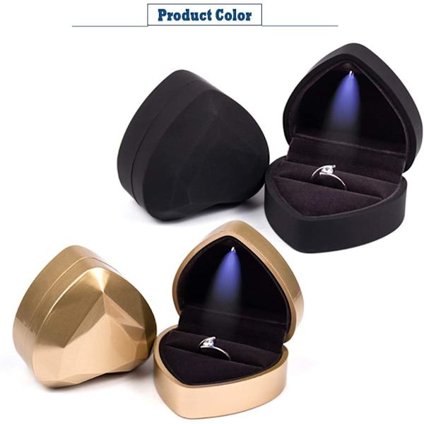 Fløyelsringboks med LED-lys Ring Box Fløyel Boks