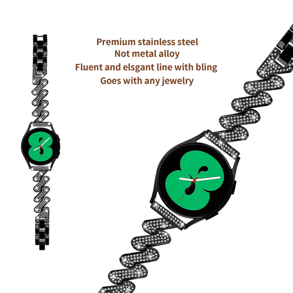 Erstatning （Sort） for Galaxy Watch 5/Watch 4-rem, 20 mm rustfritt stål