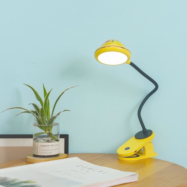 Clip-on bordlampe til børn, gul stjerne bordlampe, USB genopladelig
