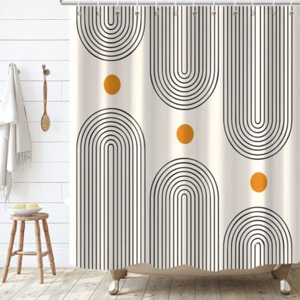 Boho Mid Century Duschdraperi, Minimalistisk Abstrakt Båge Enkel Sol Modern Maskintvättbar Vattentät Tyg för Badrum