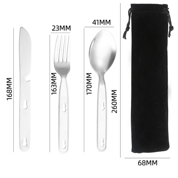 3 Piece Stainless Steel Camping Cutlery Set - Outdoor Tableware f