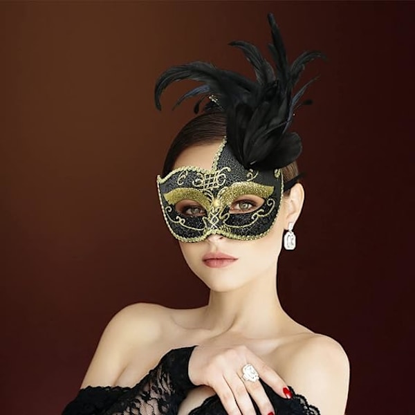 Fjäder Maskeradmask för Kvinnor Venetiansk Festmask Mardi Gras Masker Prinsessa Maskerad Mask Halloween Kostym Mask