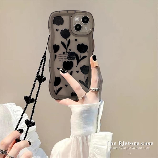 Kompatibel för iPhone 14/iPhone 13 Skal med Söt Enkel Svart Blommor Mönster Design Kvinnor Tonåringar Flickor Lins Skydd