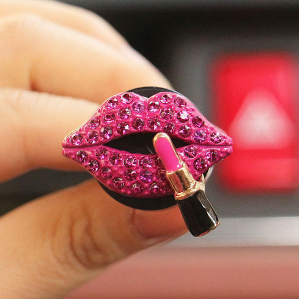 Læbe Luftventil Clips, Bling Bilfriskere Ventil Clips til Kvinder Diamant Diffuser Røde Tilbehør Charm Rhinestone Interiør