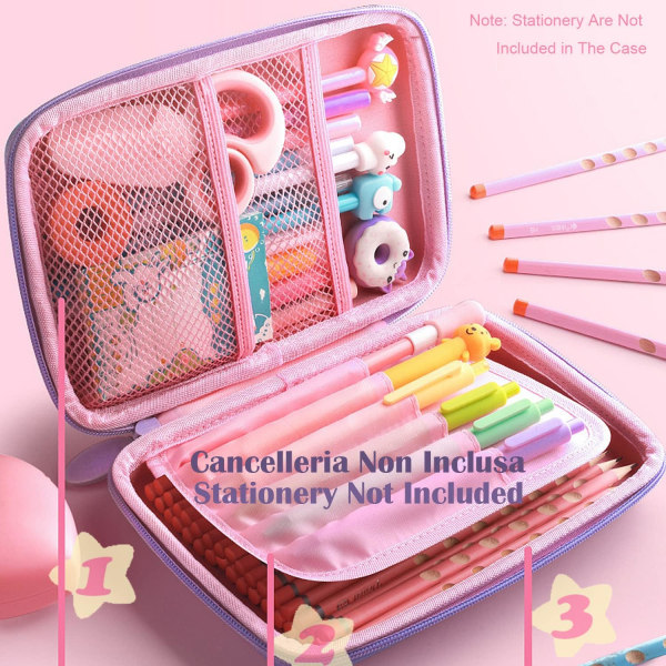 Cartoon Unicorn case, rosa case med stor kapacitet för flickor, kosmetikaväska, brevpapper