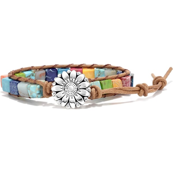 1 stk Chakra Armbånd til Kvinder med Ægte Sten Læder Wrap Healing Bead Armbånd Kvinder Mænd Boho Venskabssmykker