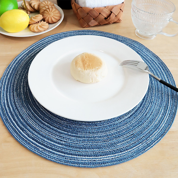 Blue Round Placemats Set of 6 Round Braided Place mats 15 Inch Table Mats for Dining Tables Washable Heat Resistant Plac