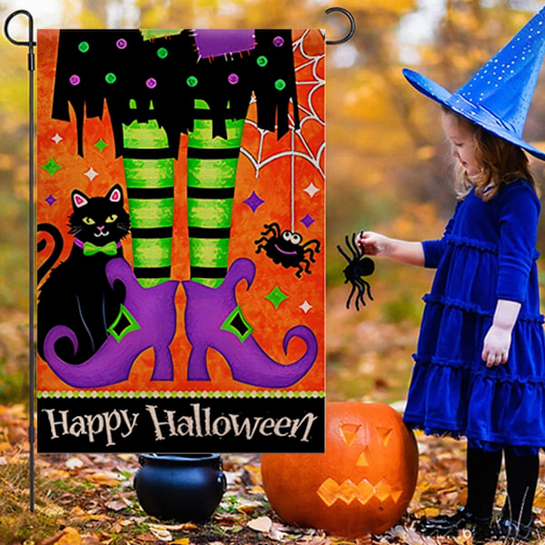 1 stk Halloween Hageflagg 12×18 Tommer Rustikk Svart Bondegård Innredning for Sesongmessig Ferie Hage (Halloween Flagg 12\"X18\" )