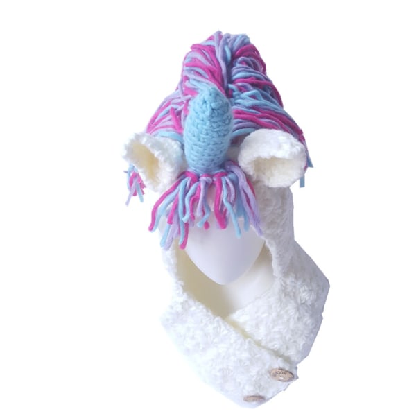 Crochet Cartoon Unicorn Winter Hat with Hooded Scarf for Gir