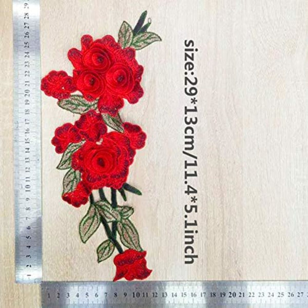 28x10cm 4 kpl 3D Pitsillä Koristellut Pitkät Ruusu Kukat Kirjonta Laastarit Ommeltavat Laastarit Applikaatio Ompeleminen Käsityökirja Vaatteille Farkuille Takille