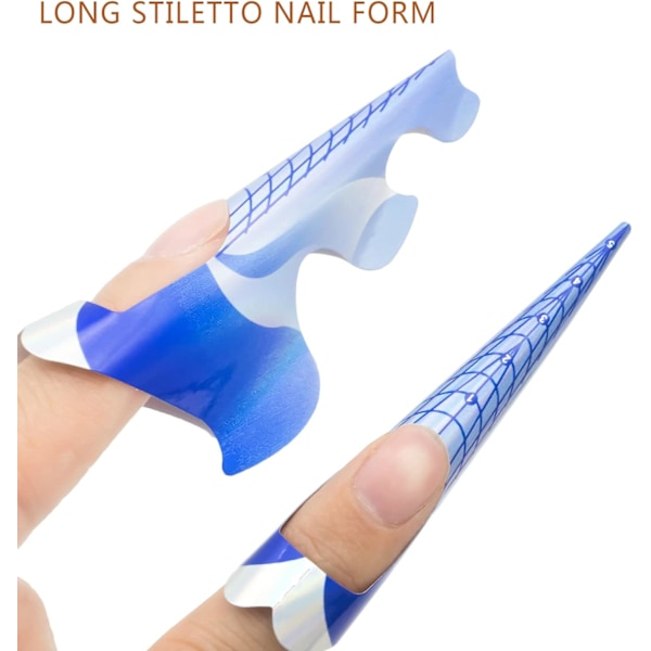 100 stk Stiletto neglformer, ekstra lange guide-klistremerker for neglkunstforlengelse, selvklebende profesjonelle