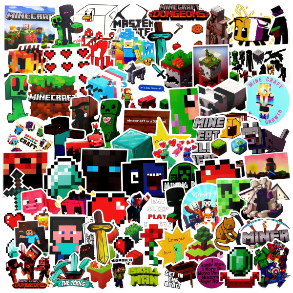 Minecraft-klistermærker Pakke med 100 Minecraft-klistermærker til bærbar computer, skateboard, guitar, bagage, vandbot