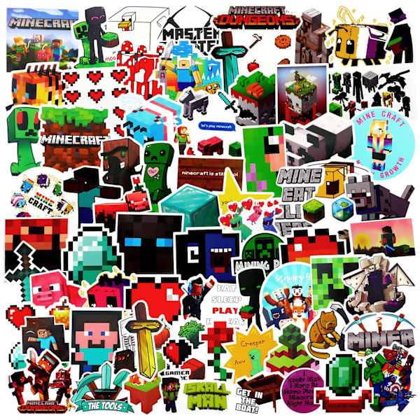 Minecraft Stickers Pakke med 100 Minecraft Stickers til Bærbar, Skateboard, Guitar, Bagage, Vandflaske