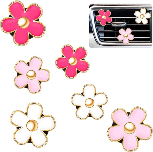 Pieces Daisy Vent Clip Bil Diffuser Vent Clip Bilfrisker Clip Bil Oliediffuser Clip til Kvinder Piger (Rød, Pink, Hvid)