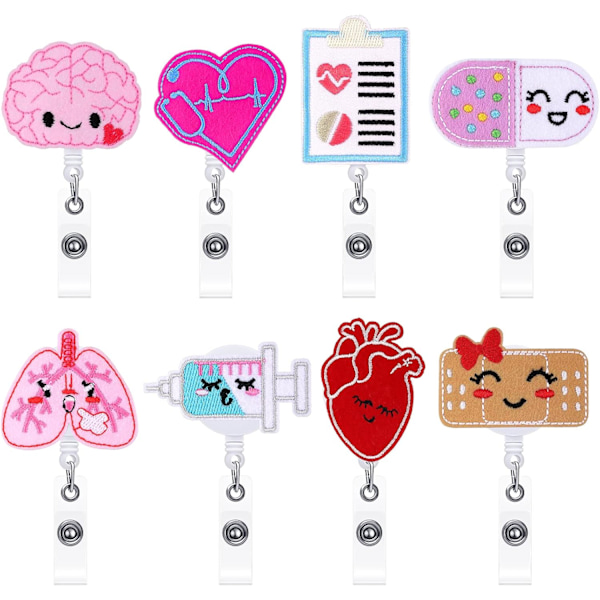 8 st Sjuksköterska Badge Reels Söta Filt Retraktila Badge Reels Tematiska Badgehållare Present till Jul Thanksgiving Sjuksköterskor Gör