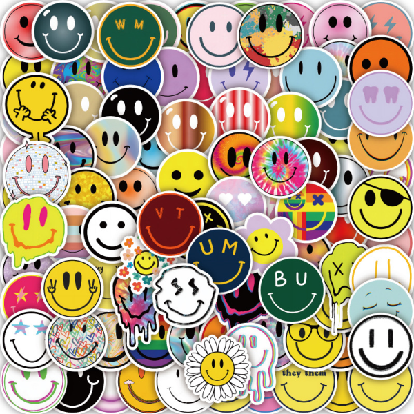 100 stk Søte Smiley Face Stickers, Vanntette Vinyl Stickers med