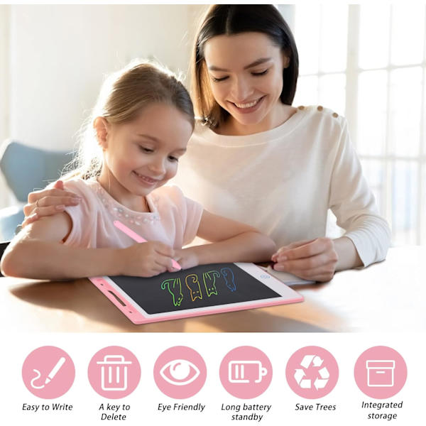 10 tuuman värikäs LCD-kirjoitustaulu lapsille ja aikuisille, sopii kannettavaksi (vaaleanpunainen), LCD-kirjoitusmaagia
