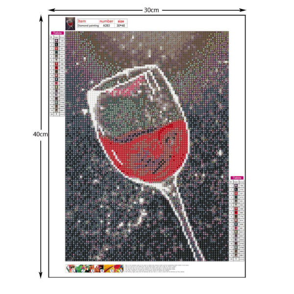 (30x40cm)Diamant maleri fuld bore rødvin glas og rose