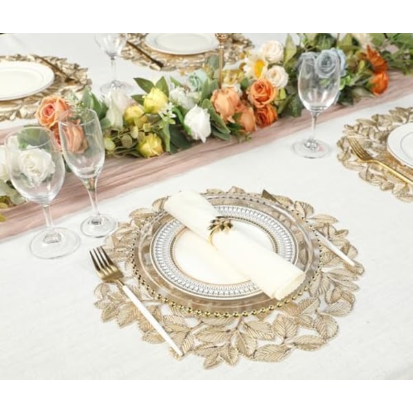 Gull Placemats Sett med 4 Metalliske Blad Presset Vinyl Bord Spisematter Vanntette Dekorasjoner Placemats for Samling Hou