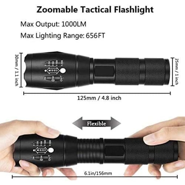 2-pack högpresterande LED-ficklampa med 2 uppladdningsbara batterier