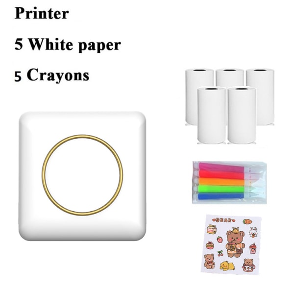 Mini bærbar fotoprinter, Bluetooth trådløs øjeblikkelig termisk printer med 5 termiske papirruller,
