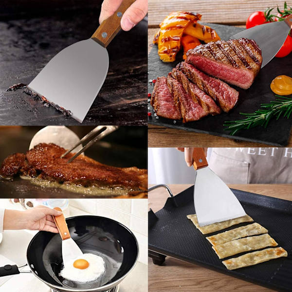 2 kpl Ruostumattomasta Teräksestä Valmistettuja Puukahvaisia Lastoja Grillaukseen, Korkealaatuiset Ruostumattomasta Teräksestä Valmistetut Lastat Grillaukseen ja Teppanyakiin